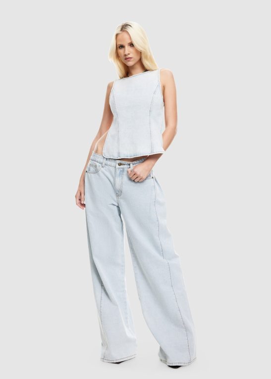 Denim Pleated Open Back Suit