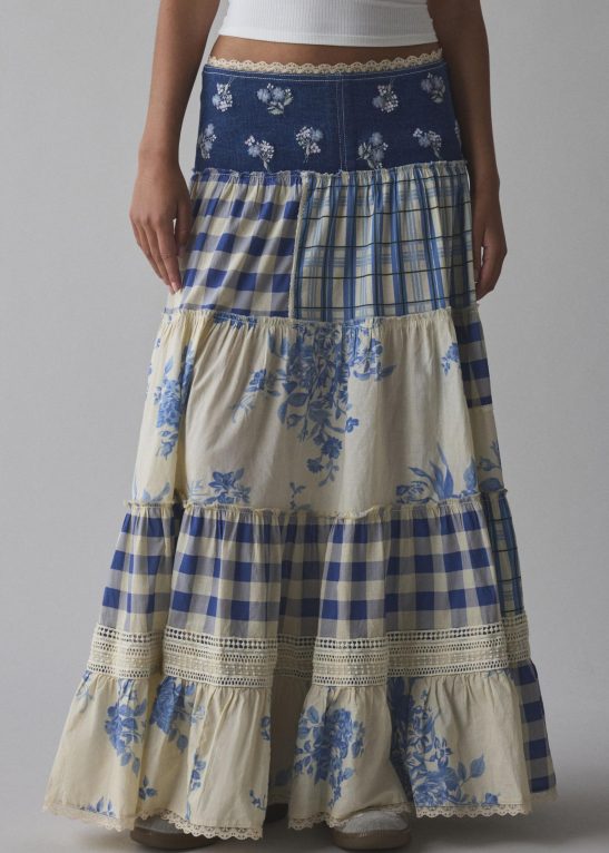 Elaborate Patchwork Lace Hem Maxi Skirt