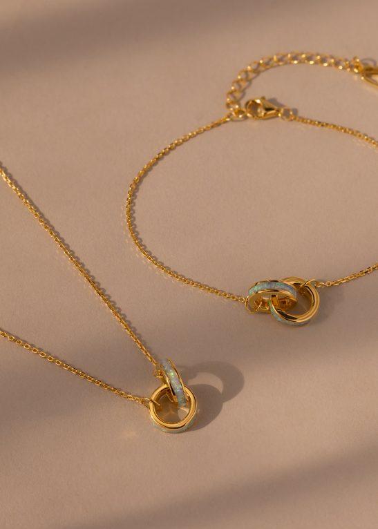 Interlocking Opal Inlay Necklace and Bracelet Set