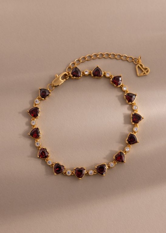 Garnet Heart Tennis Bracelet