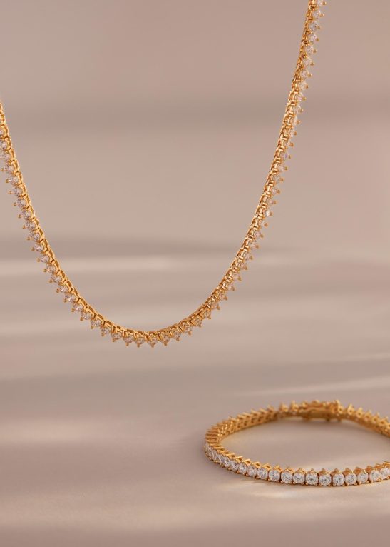 3-Prong Diamond Tennis Necklace & Bracelet Set