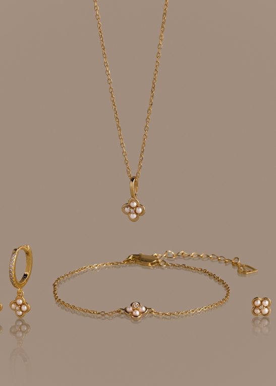 Rounded Flower Jewelry Set in 18K Gold