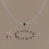 Garnet Diamond Heart Jewelry Set in Silver