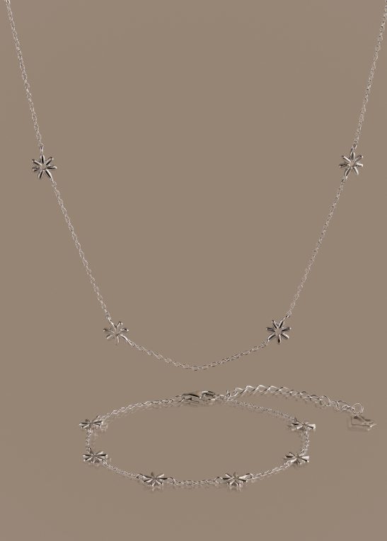 Flower Child Necklace & Bracelet Set in Silver