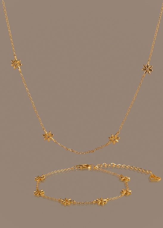 Flower Child Necklace & Bracelet Set in 18K Gold